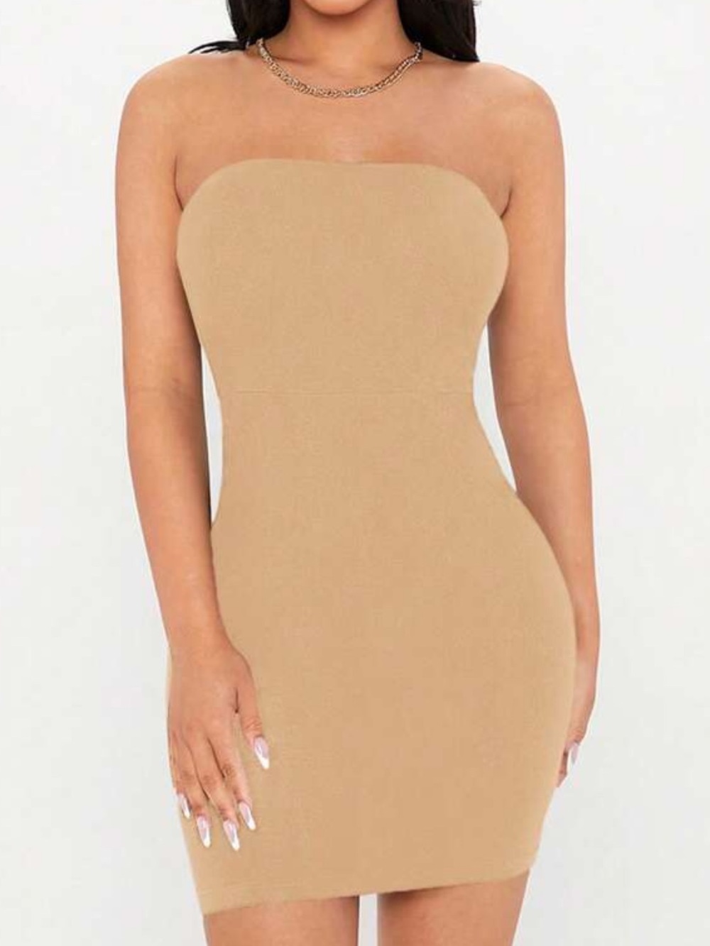 Strapless Bodycon Mini Dress in Camel
